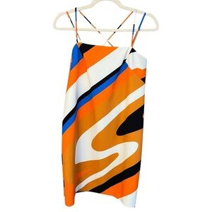 Milly Abstract Swirl Mini Dress Orange Multi 6 Colorful Mod Contemporary Chic